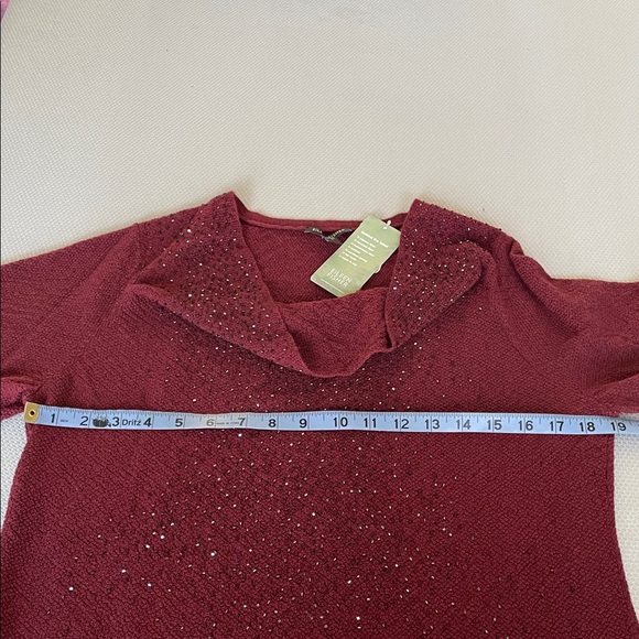 New Eileen Fisher Burgundy Merino Wool Draped Neck Glass Beaded Sweater Large - Picture 4 of 7